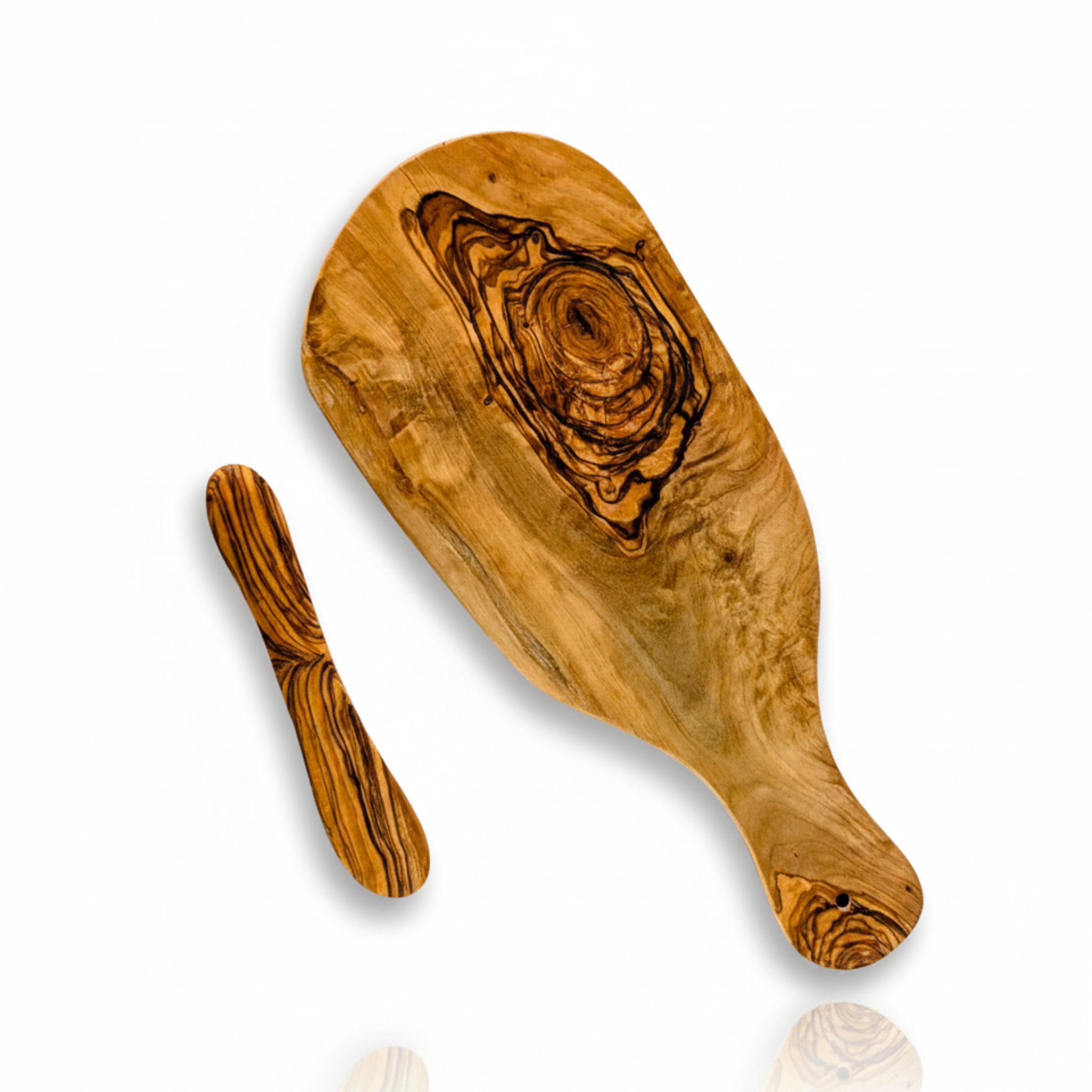 Olive wood cutting board with a matching butter knife
